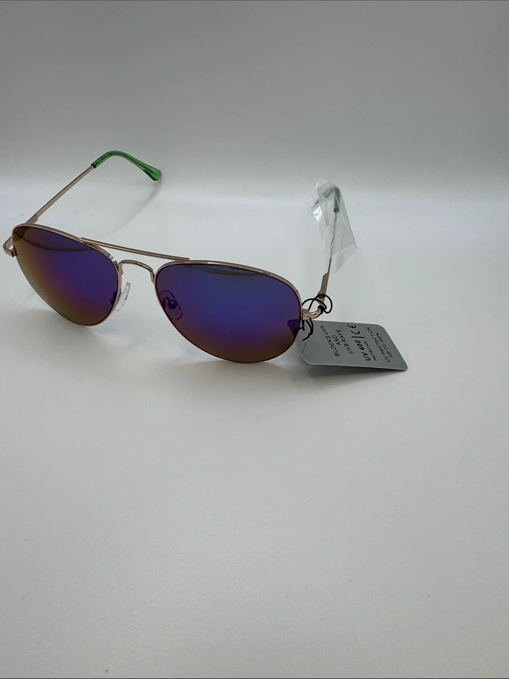 Mirrored Aviator Sunglasses - Purple/Blue Lenses